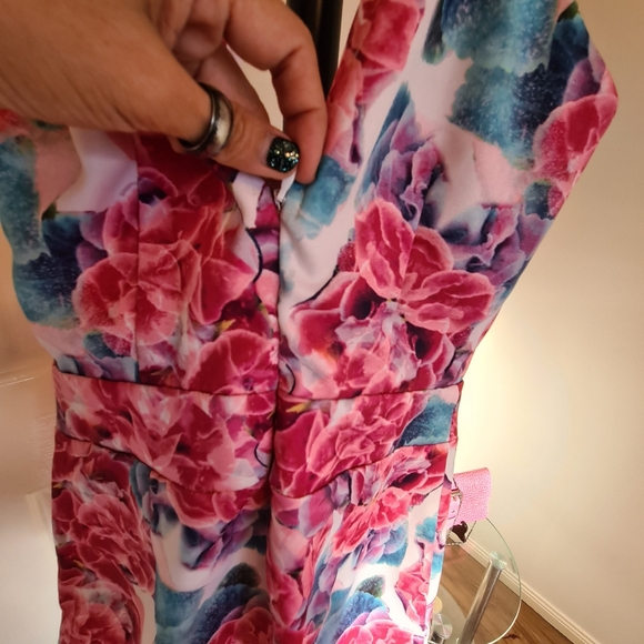 KNIGHT ANGEL 6 Pink Floral V Neck Sleeveless with Pockets Maxi Midi Romper Dress - Picture 8 of 16